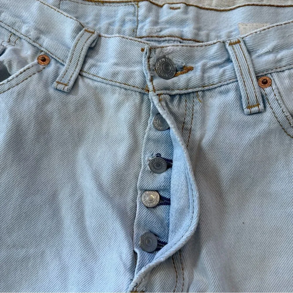 Levi's Women’s Vintage Blue Distressed 501 Cut Off Denim Shorts Button Fly - Picture 9 of 14